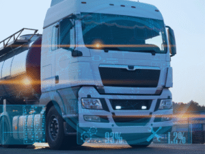 AI-powered semi-truck with digital interface